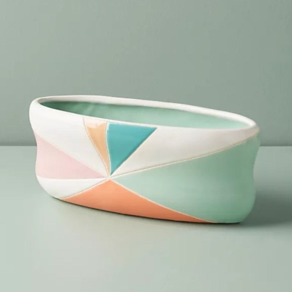 NEW Anthropologie Sunny Pot Turquoise Orange Pink Flower Pot Ceramic